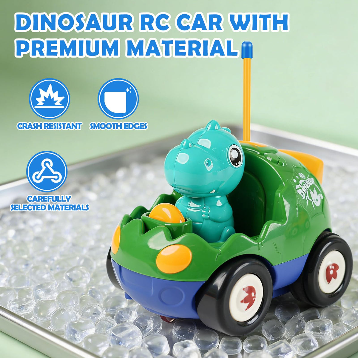 QPOU toy car for toddlers offers cheerful sounds and dinosaur roars.