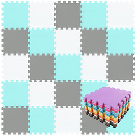 QQPP EVA 18 tile interlocking mat in white green gray creates a colorful, safe play space