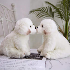 QREZAA Maltese plush shows detailed stitching and soft surface for touch.