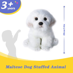 QREZAA white Maltese plush features fluffy fur and gentle textures.