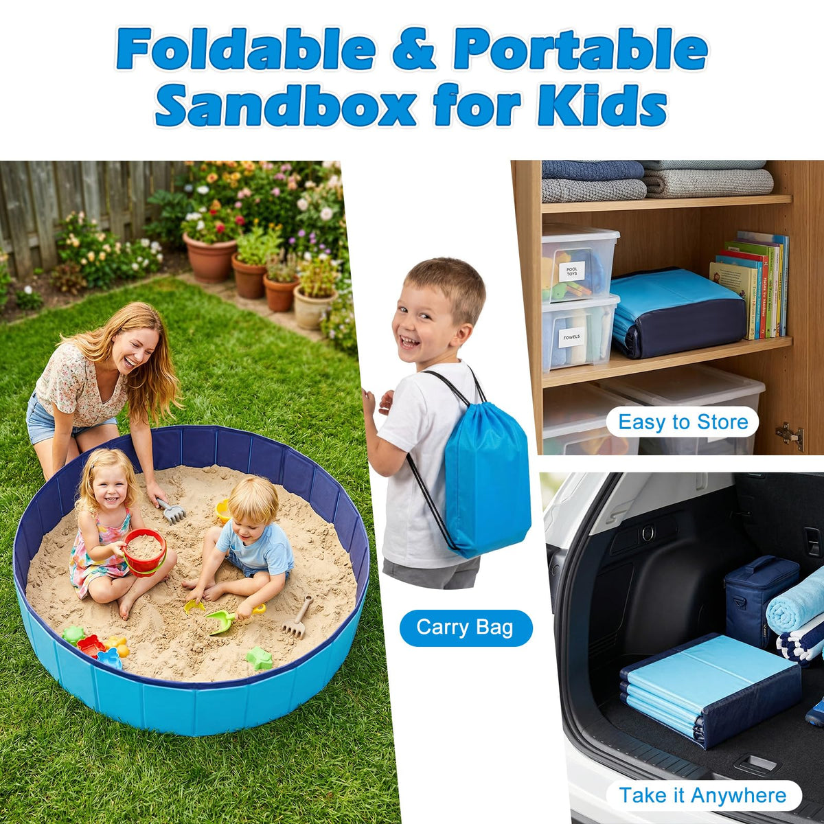 Qrooper 48x48 inch sandbox provides spacious space for 2-3 kids.