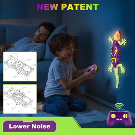 Qrooper gecko LED eyes glow in dim light for lifelike effect.