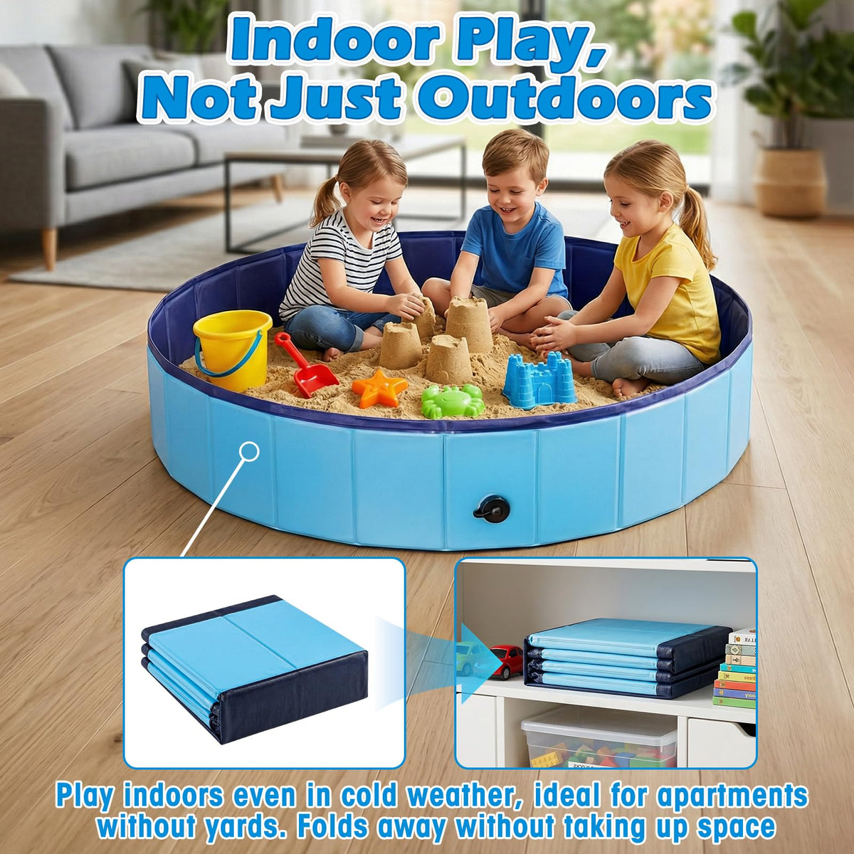 Qrooper versatile sandbox for indoor living rooms or outdoor yards.