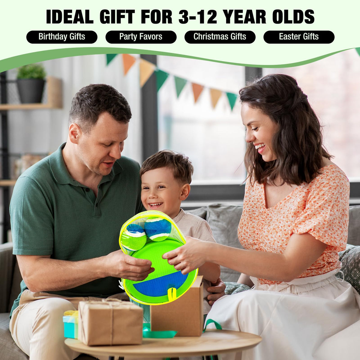 Qrooper Sticky Toss paddles and balls promote safe, confident tossing outdoors.
