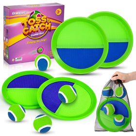 Qrooper Sticky Toss and Catch paddles ready for backyard play and improved hand-eye coordination.