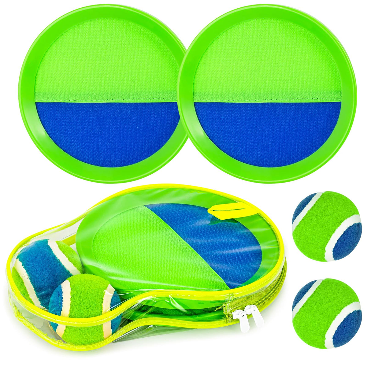 Qrooper Sticky Toss paddles for active outdoor family fun.