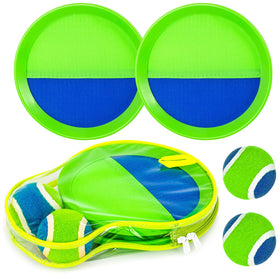 Qrooper Sticky Toss paddles for active outdoor family fun.