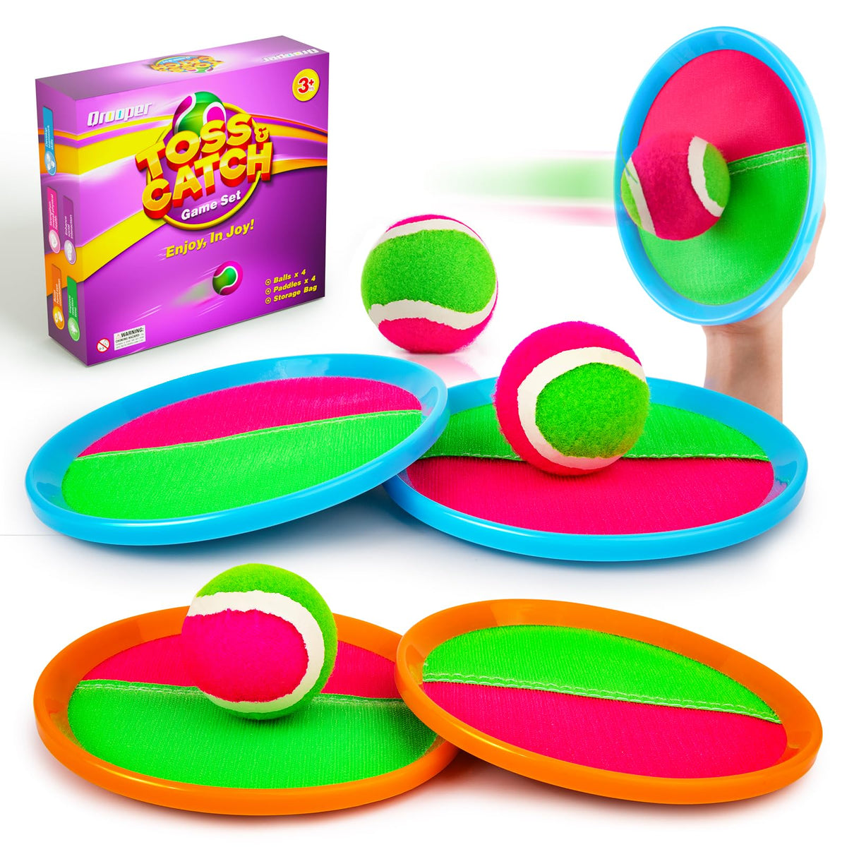 Qrooper Toss and Catch set with blue and orange paddles ready for outdoor play
