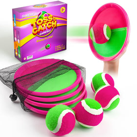 Qrooper Toss and Catch paddles pink set for active outdoor play and coordination