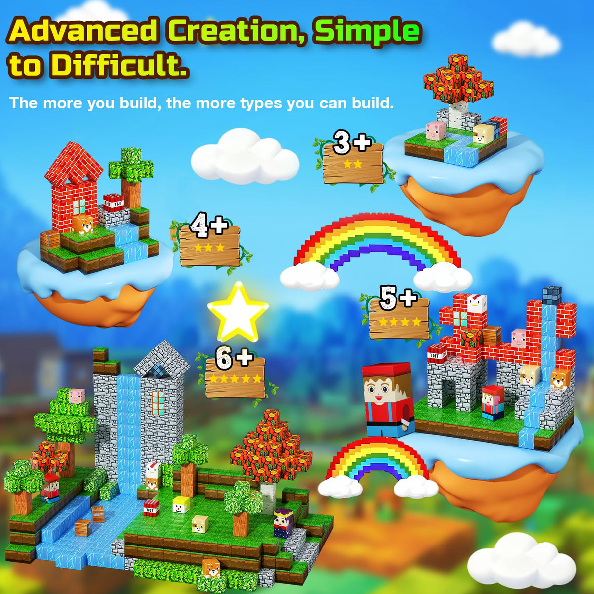 QRPQT child building action with magnetic blocks on a colorful playmat