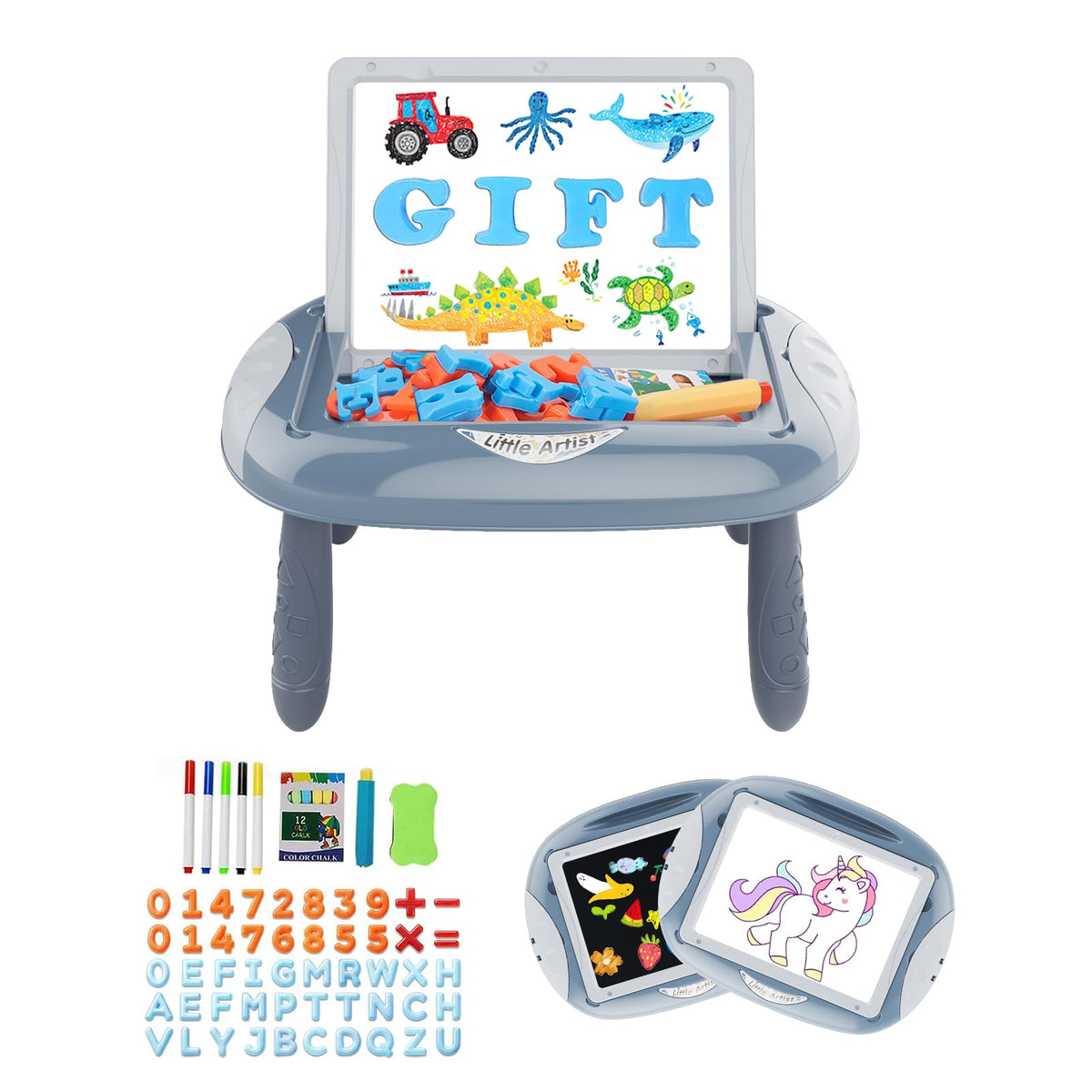Qrytoi double sided painting table whiteboard lets toddlers doodle and spell with magnetic letters
