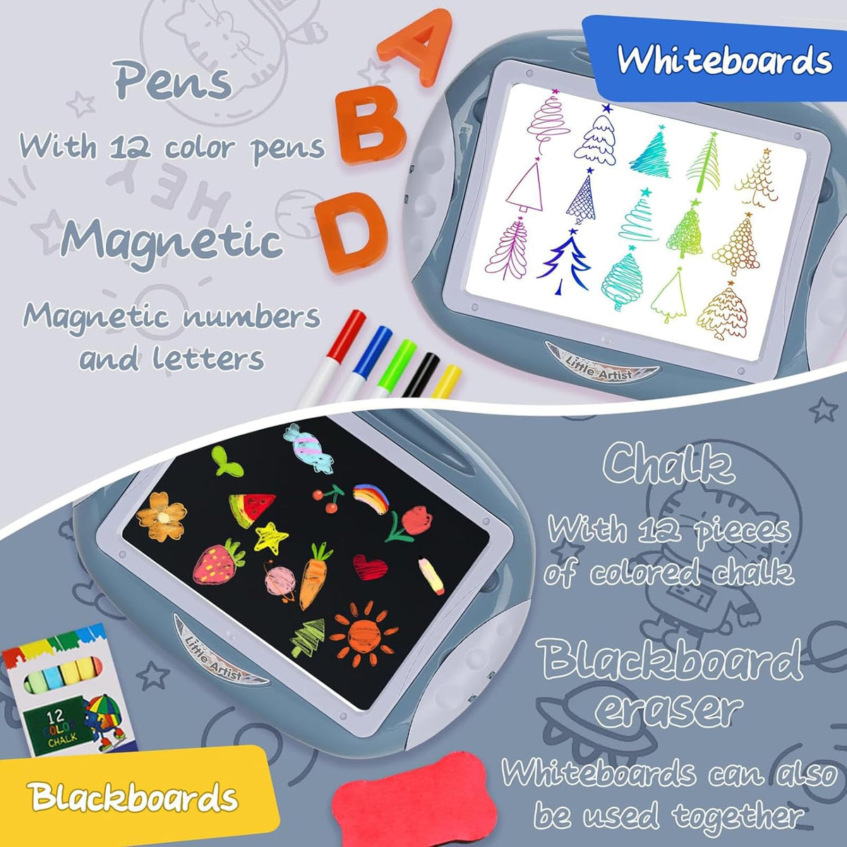 Qrytoi magnetic letters and numbers kit aids early literacy on the whiteboard