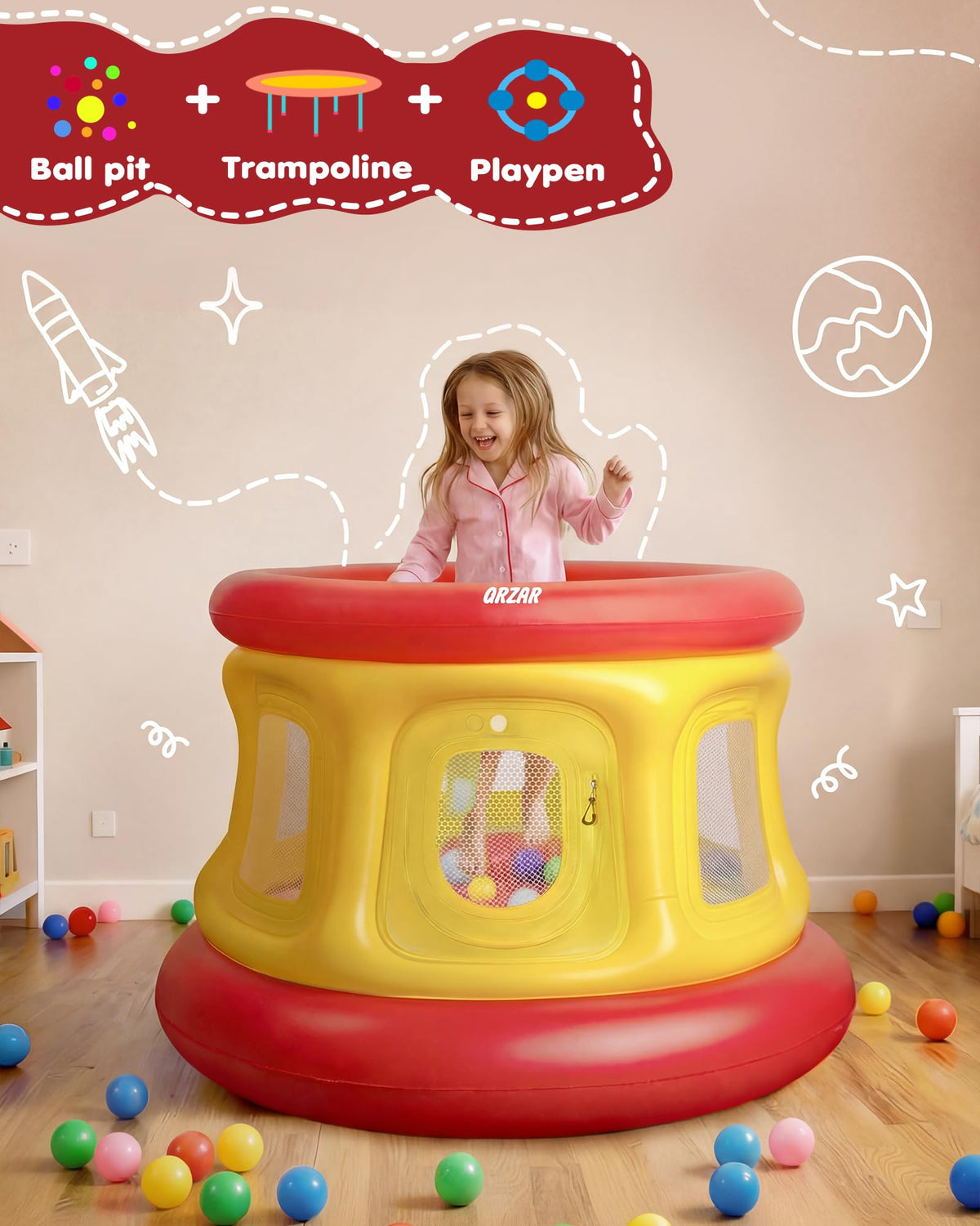 QRZAR inflatable play center inflates in minutes with CE-certified air pump