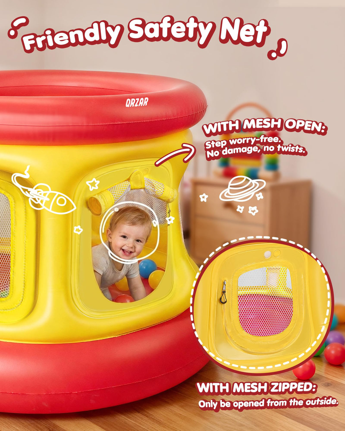 QRZAR spacious 51-inch footprint supports multiple kids for shared play