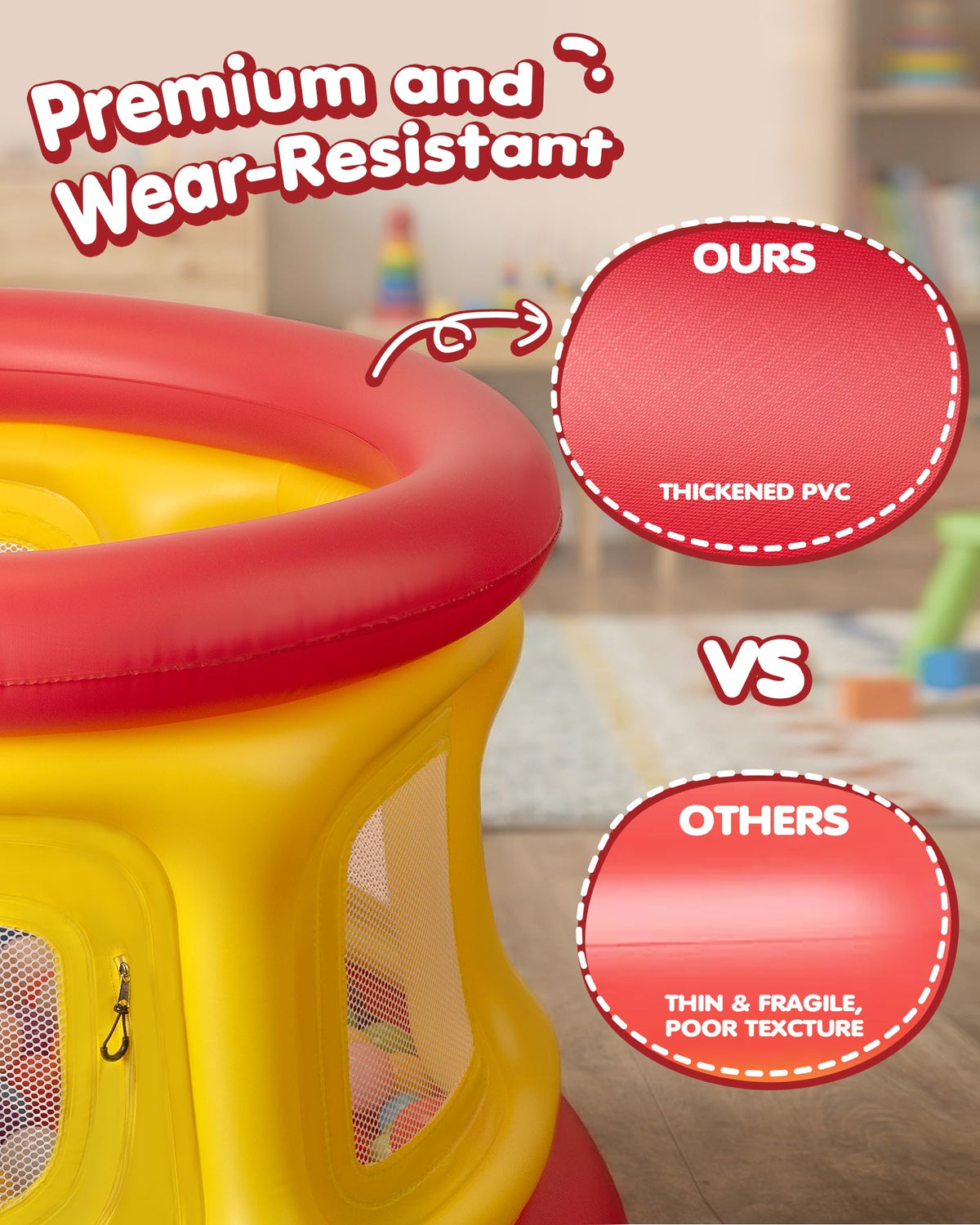 QRZAR safety-weighted base design provides wobble-free, secure jumping sessions