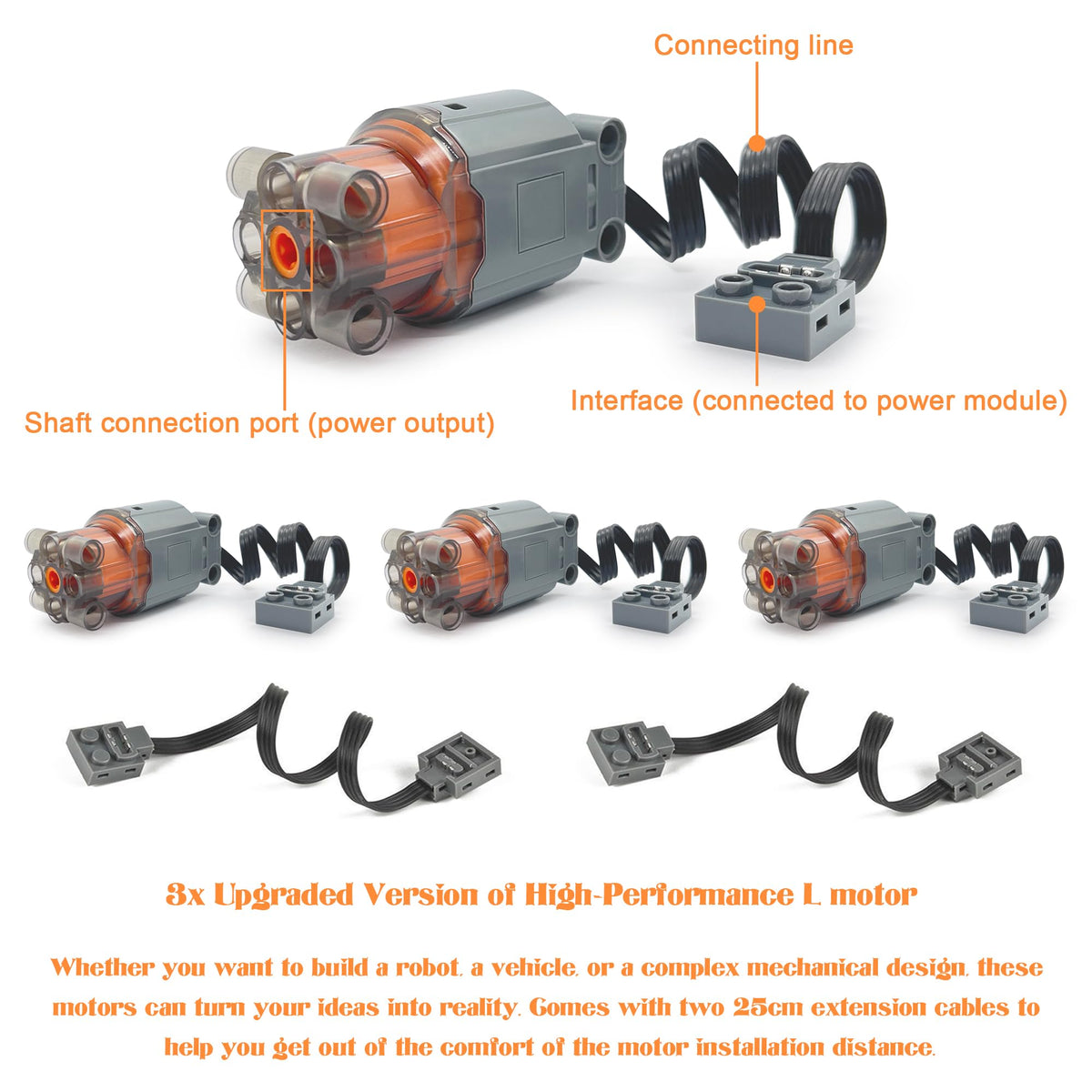 Qter motor set with blocks supports creative, extendable mechanical builds