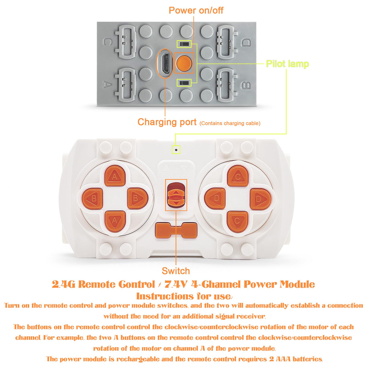 Qter remote-control four-channel setup enabling precise forward and reverse movement