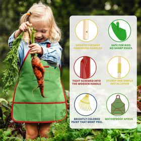 Qtioucp kid-safe apron and gloves for gardening play