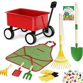 Qtioucp kids wheelbarrow with tools for outdoor gardening play