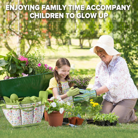 Qtioucp Kids Gardening Set apron protecting clothing during outdoor tasks.