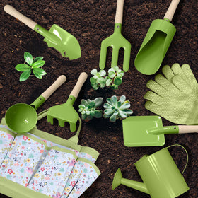 Qtioucp Kids Gardening Set gloves and safe tools for kids’ gardening play.