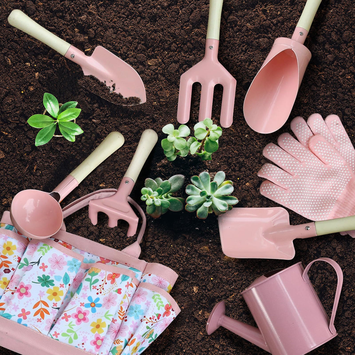 Qtioucp bright metal planting tools with hardwood handles for safe use