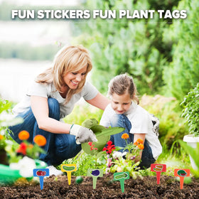 Qtioucp Kids Gardening Set plant tags and handbook for hands-on plant identification.