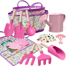 Qtioucp kids gardening set tote bag Mermaid Rose Red keeps tools organized for outdoor play.