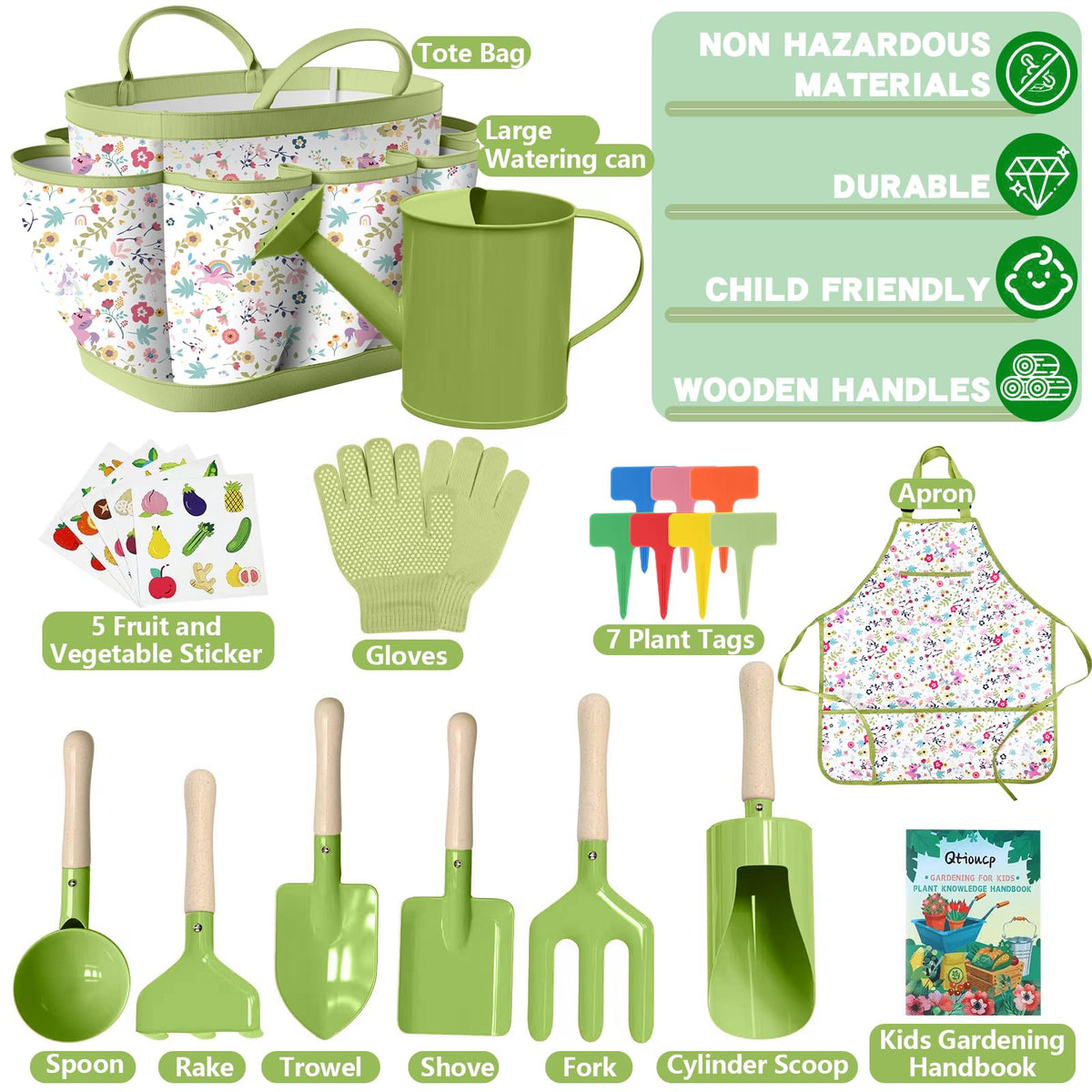 Qtioucp Kids Gardening Set large watering can for gentle plant care.