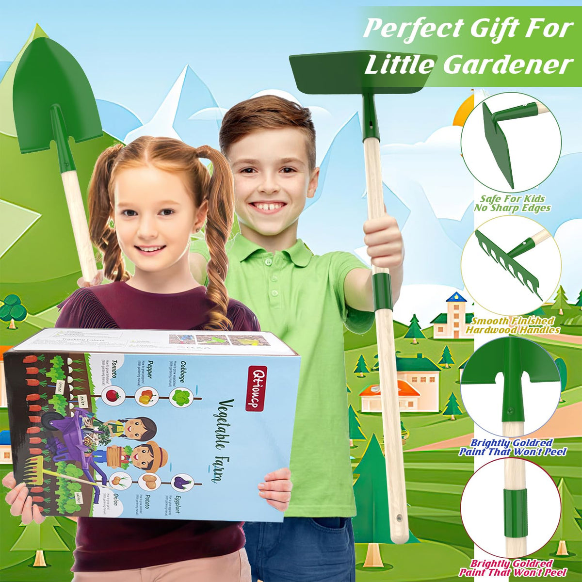 Qtioucp wooden hoe for light cultivation during outdoor play.
