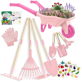 Qtioucp kids gardening wheelbarrow ready for outdoor play and simple soil transport