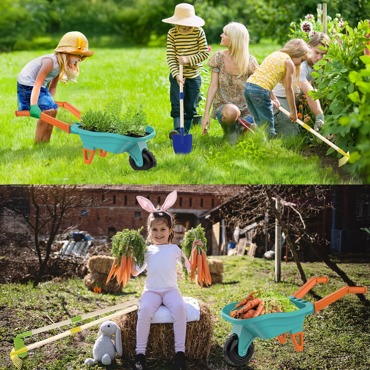 Qtioucp long-handle tools assist kids with easy digging and raking