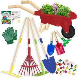 Qtioucp kids wheelbarrow red for outdoor pretend play and easy tool transport