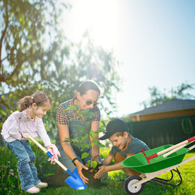 Qtioucp Kids Wheelbarrow Set vegetable stickers encourage interactive planting.