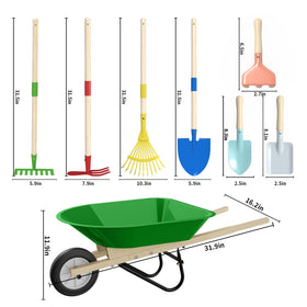 Qtioucp Kids Wheelbarrow Set long-handle shovel highlights digging pretend play.