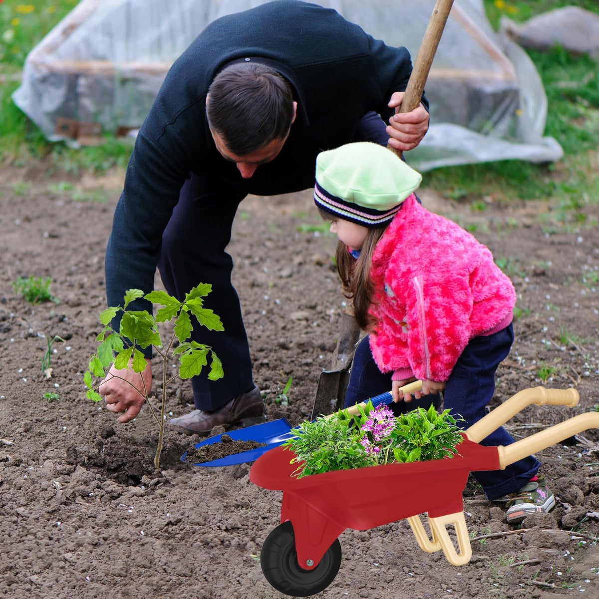 Qtioucp wooden short handle tools with safe design for kids