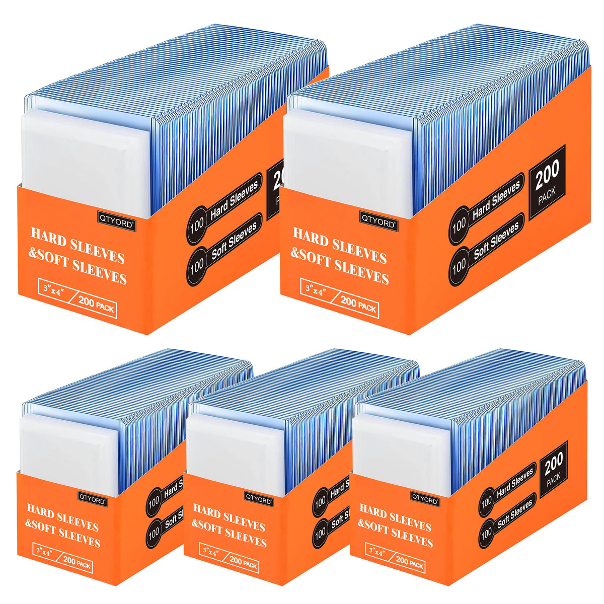 Qtyord 1000Pcs card protectors packaging shown as an organized value pack for collectors