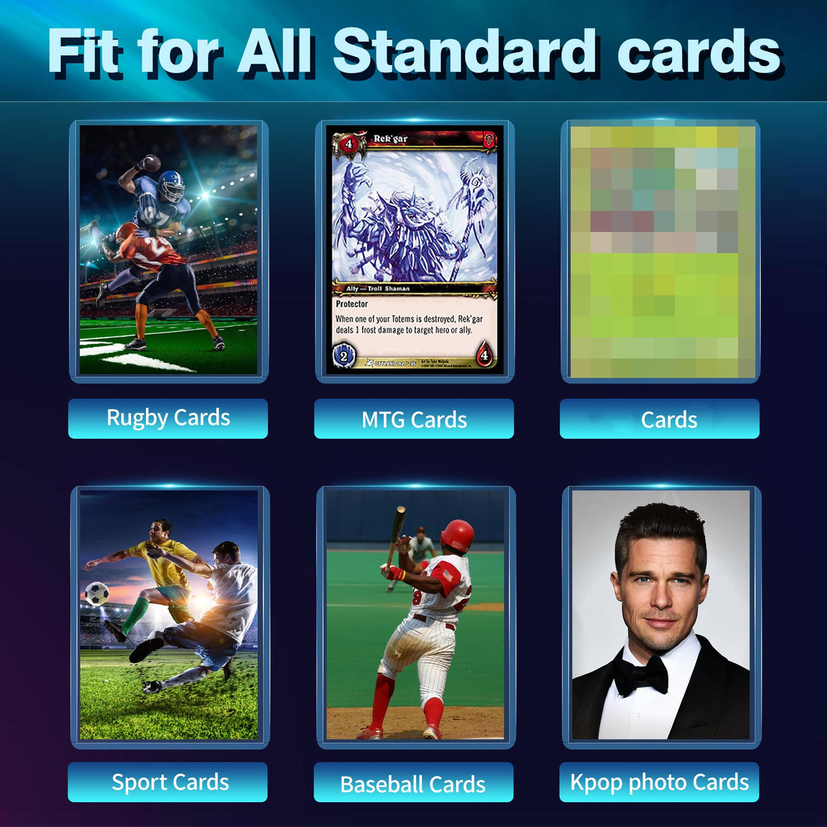 QTYORD clear sleeves help quick card identification in a collection.