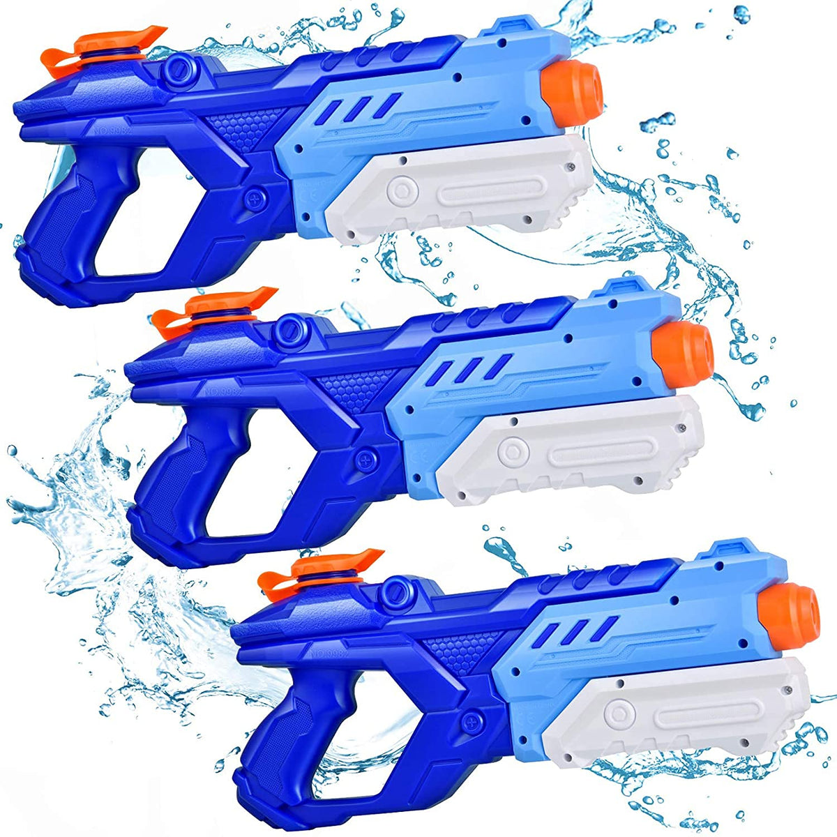 Quanquer blue 3-pack water guns for vibrant pool battles.