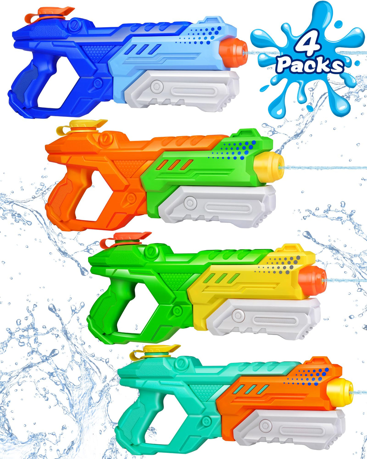 Quanquer 600cc water guns in a colorful 4-pack for family fun and easy refills.