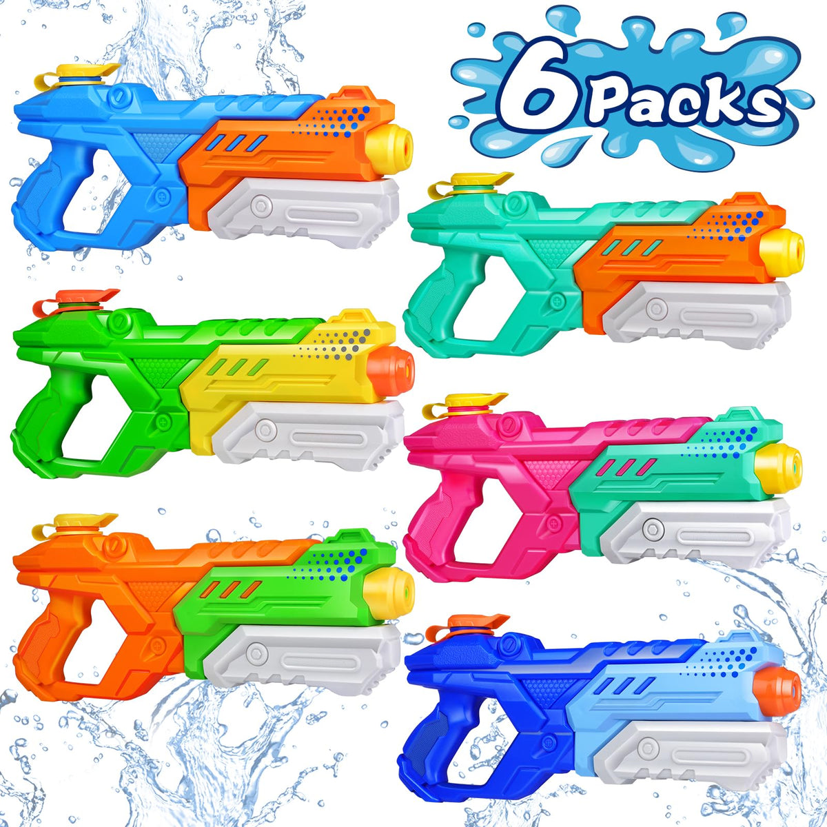 Quanquer 600cc water guns six-pack in vibrant colors for backyard fun