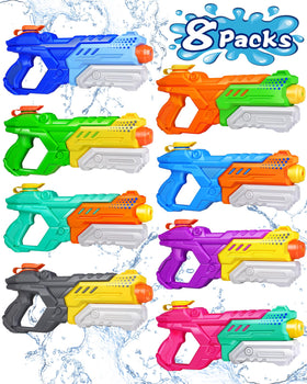 Quanquer 8-pack water guns in bright colors for backyard battles.