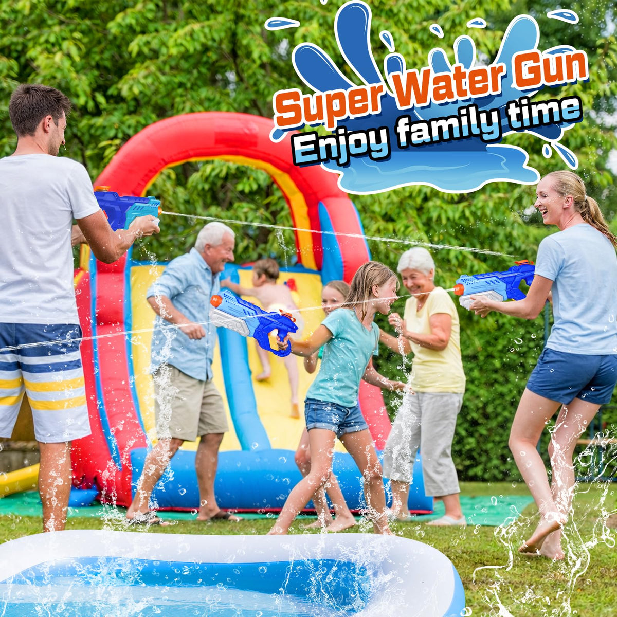 Quanquer ABS-body blue water gun built for rugged outdoor use.