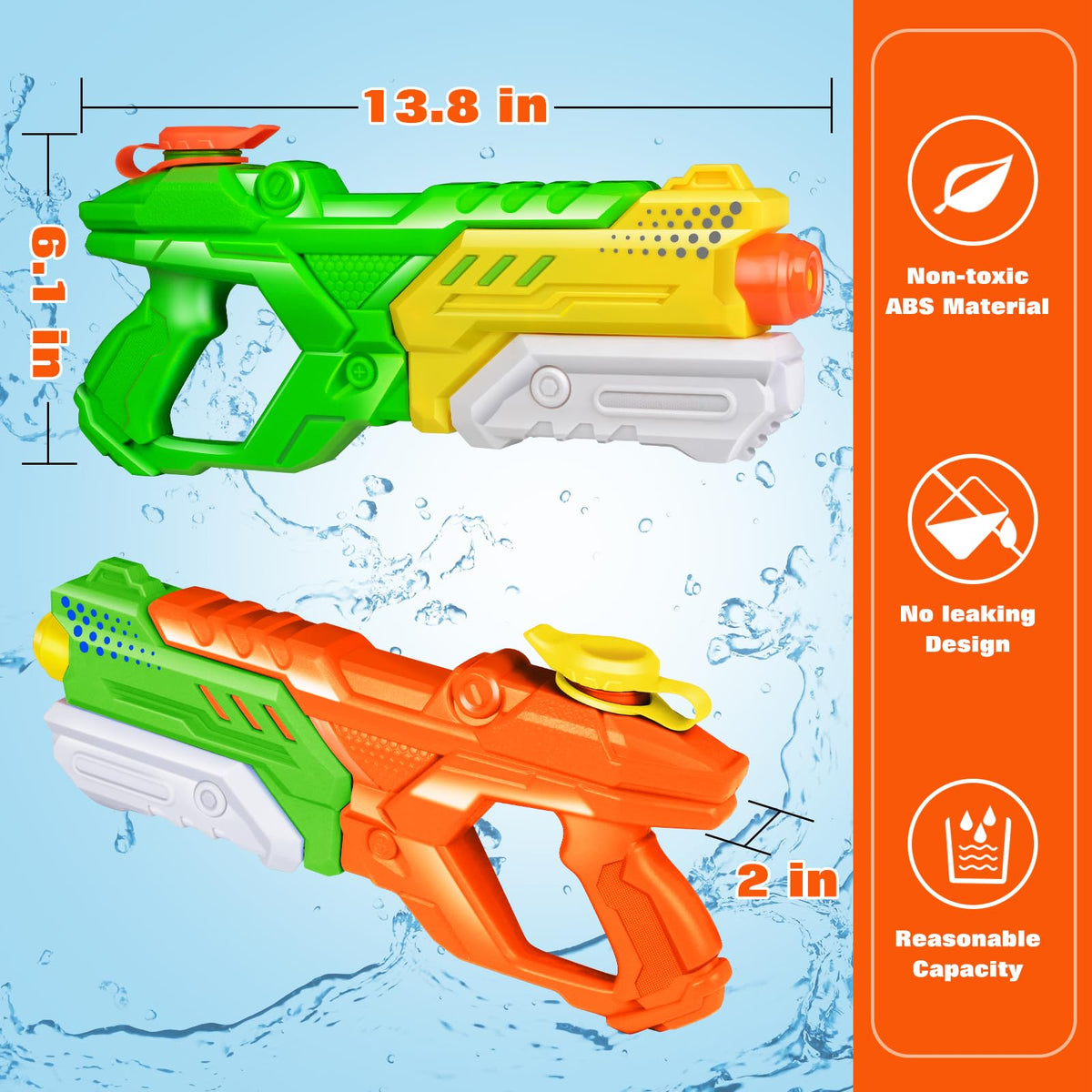 Quanquer ABS material water guns with non-slip handles for secure grip.