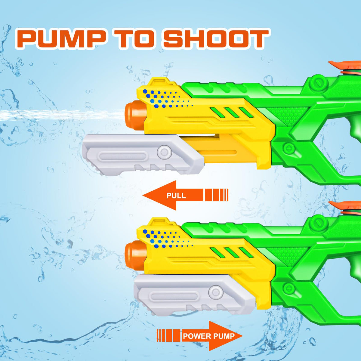 Quanquer long-range water blaster shoots 28 to 32 feet for outdoor play.