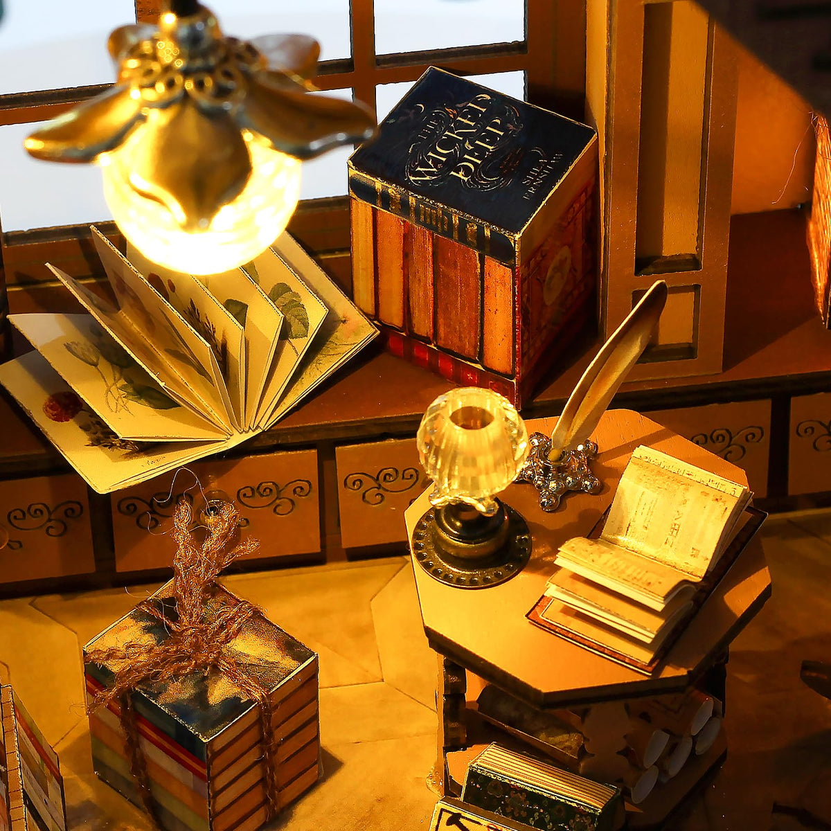 Quanquer glowing crystal balls add magical ambience to tiny rooms