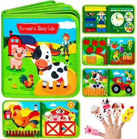Quanquer Montessori Busy Board with farm animals fosters tactile discovery and curiosity.