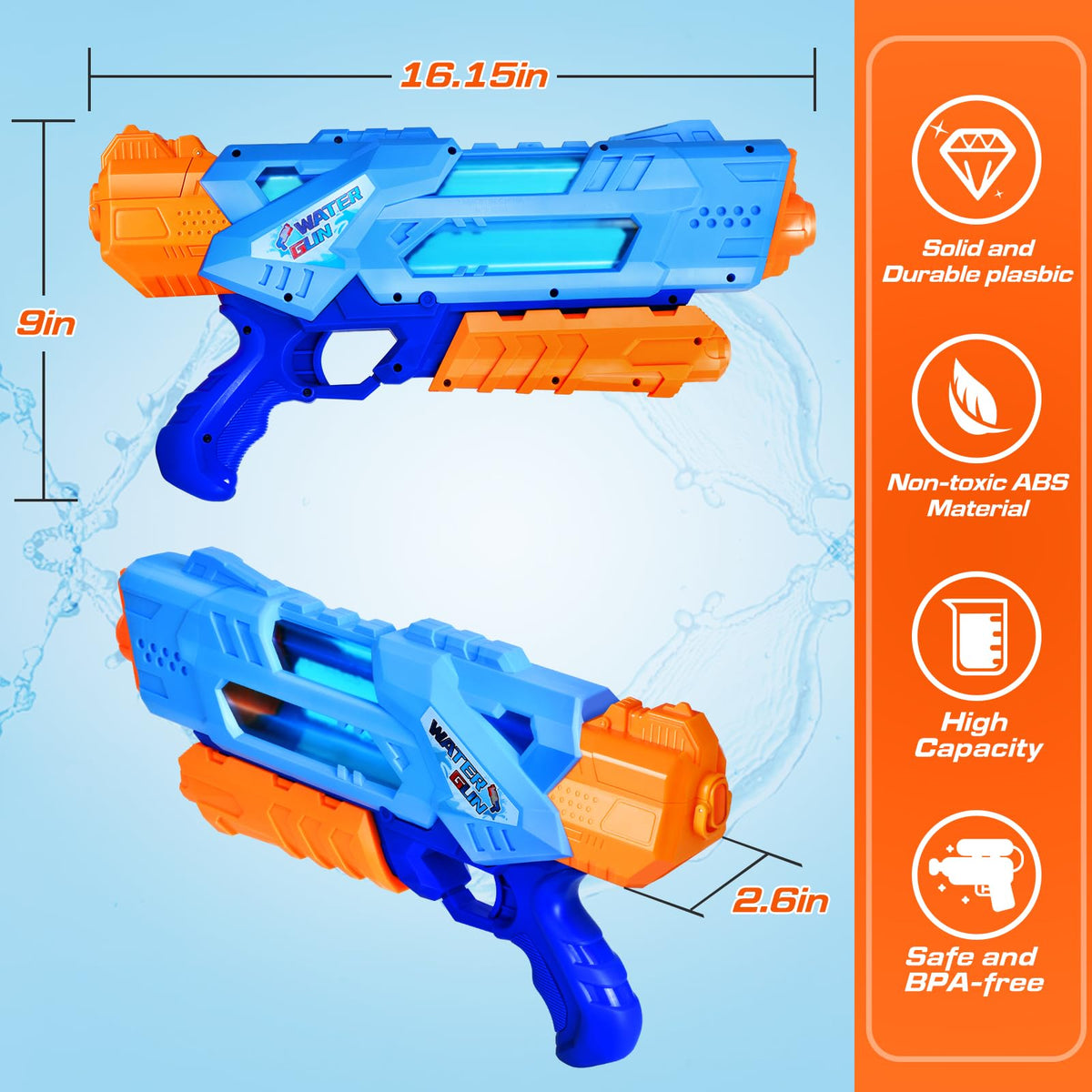 Quanquer colorful water guns perfect for outdoor summer play.