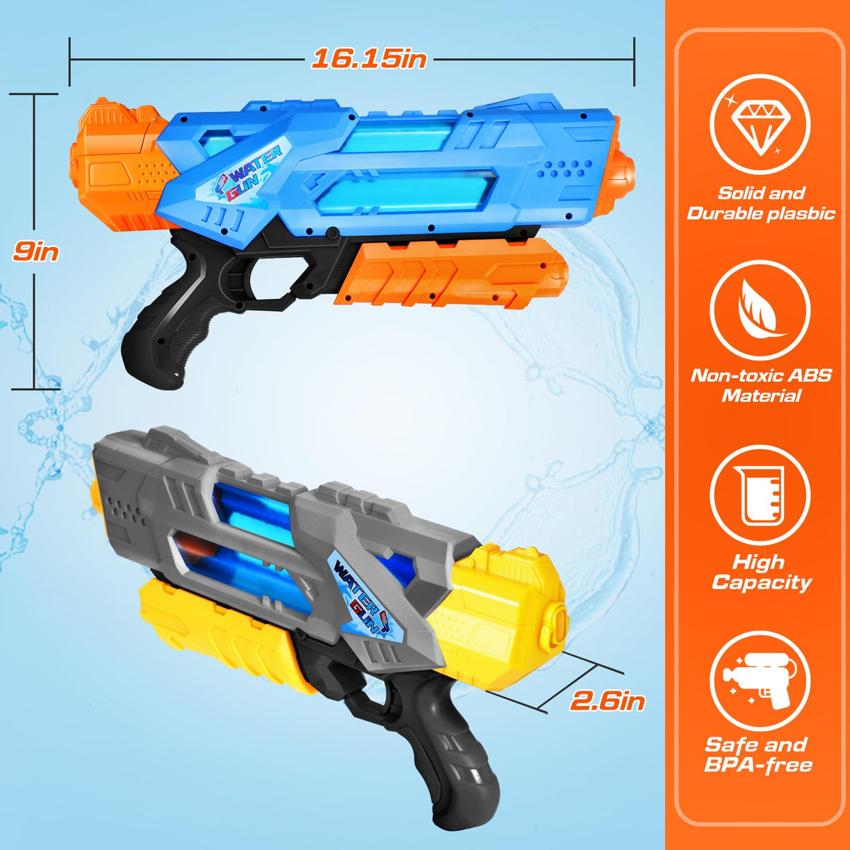 Quanquer Water Guns in action delivering rapid water blasts for play.