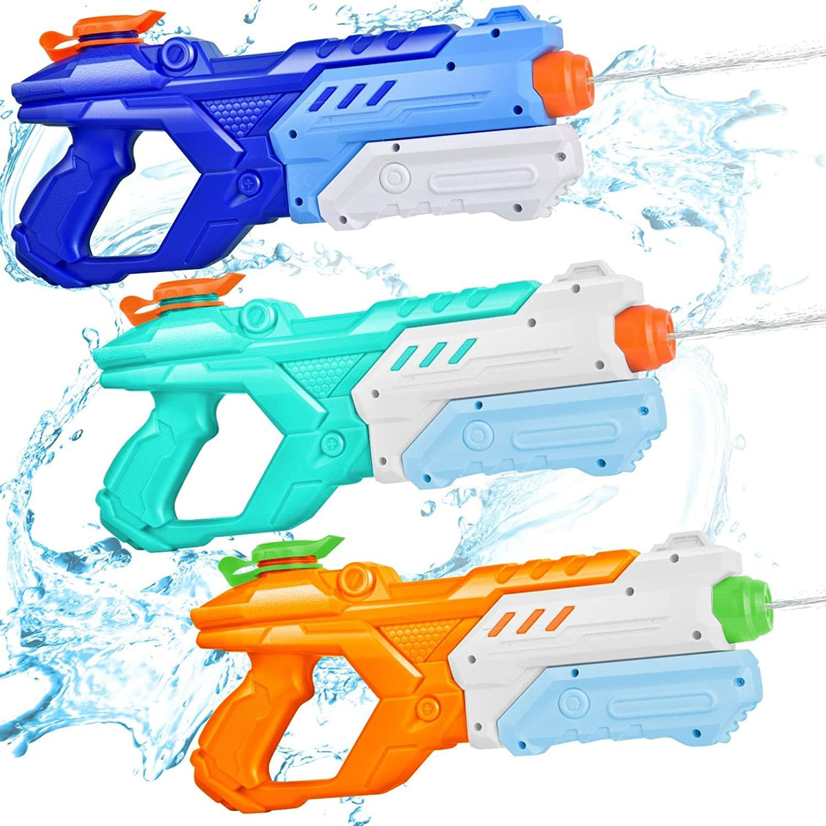 Quanquer 3-pack water guns with bright colors for lively pool party battles.